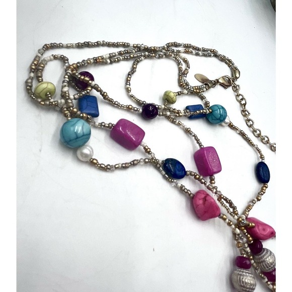 CHICO'S Multi Color and Shapes Beaded Double Strand Matte Gold Tone Necklace - Picture 11 of 16